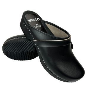 Bresco Richmond  Black Leather Wooden Clogs NEW Size EU 42, US W 11.5, M 9